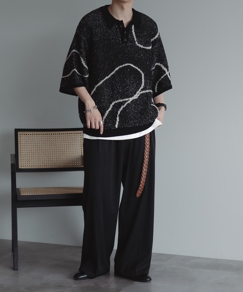 epnok(エプノック)の「ウェーブラインニットポロシャツ(ポロシャツ・メンズ・ブラック/グレイッシュベージュ/ダークブルー・LARGE/SMALL/MEDIUM)」の15枚目の写真