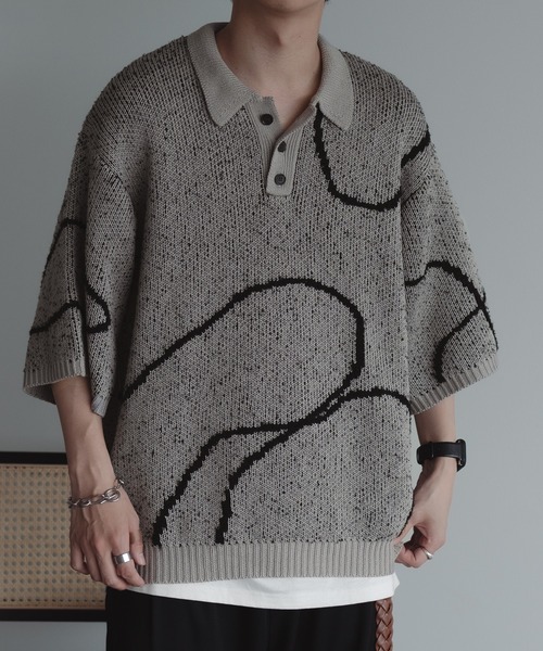 epnok(エプノック)の「ウェーブラインニットポロシャツ(ポロシャツ・メンズ・ブラック/グレイッシュベージュ/ダークブルー・LARGE/SMALL/MEDIUM)」の21枚目の写真