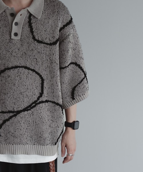 epnok(エプノック)の「ウェーブラインニットポロシャツ(ポロシャツ・メンズ・ブラック/グレイッシュベージュ/ダークブルー・LARGE/SMALL/MEDIUM)」の7枚目の写真