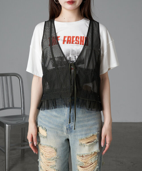 RAY CASSIN（レイカズン）の「チュールベスト（シャツ/ブラウス・レディース・カーキ/ブラック/アイボリー・FREE）」の20枚目の写真