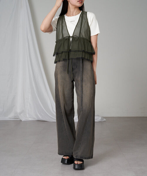 RAY CASSIN（レイカズン）の「チュールベスト（シャツ/ブラウス・レディース・カーキ/ブラック/アイボリー・FREE）」の13枚目の写真