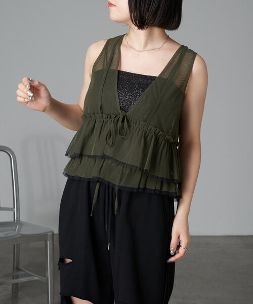RAY CASSIN（レイカズン）の「チュールベスト（シャツ/ブラウス・レディース・カーキ/ブラック/アイボリー・FREE）」の11枚目の写真