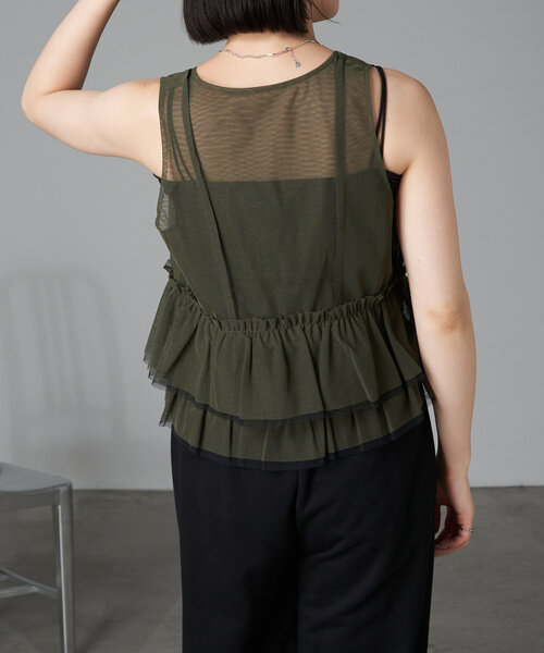 RAY CASSIN（レイカズン）の「チュールベスト（シャツ/ブラウス・レディース・カーキ/ブラック/アイボリー・FREE）」の10枚目の写真
