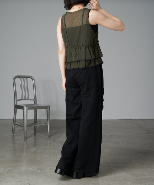 RAY CASSIN（レイカズン）の「チュールベスト（シャツ/ブラウス・レディース・カーキ/ブラック/アイボリー・FREE）」の7枚目の写真