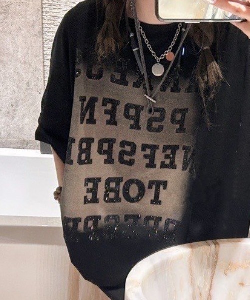 B.R.U(ブル)の「平成レトロ/ラインストーンTシャツ(Tシャツ/カットソー・レディース・ホワイト系その他/グレー系その他/ブラック系その他/ホワイト/ブラック/グレー/ブラック系その他2/ホワイト系その他2・FREE)」の6枚目の写真
