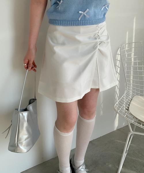 Teem Store(チームストア)の「フロントスリット ギャザー ミニ スカート(スカート・レディース・ホワイト/ブラック・S/M)」の10枚目の写真