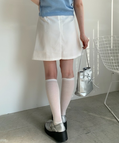 Teem Store(チームストア)の「フロントスリット ギャザー ミニ スカート(スカート・レディース・ホワイト/ブラック・S/M)」の13枚目の写真