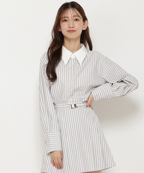 REDYAZEL（レディアゼル）の「【セットアップ可能】クレリックストライプシャツ（シャツ/ブラウス・レディース・ピンク/ベージュ/サックスブルー・FREE）」の2枚目の写真