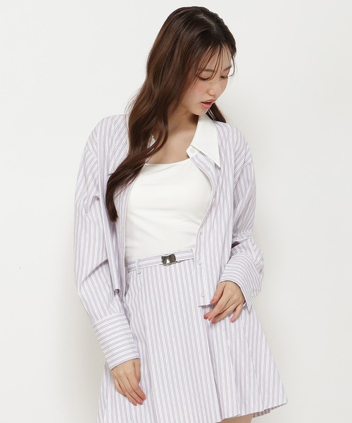 REDYAZEL（レディアゼル）の「【セットアップ可能】クレリックストライプシャツ（シャツ/ブラウス・レディース・ピンク/ベージュ/サックスブルー・FREE）」の3枚目の写真