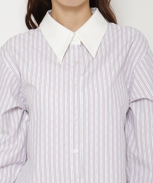 REDYAZEL（レディアゼル）の「【セットアップ可能】クレリックストライプシャツ（シャツ/ブラウス・レディース・ピンク/ベージュ/サックスブルー・FREE）」の7枚目の写真