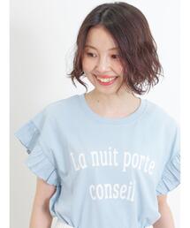 Samansa Mos2 | 肩フリルロゴTシャツ(Tシャツ/カットソー)