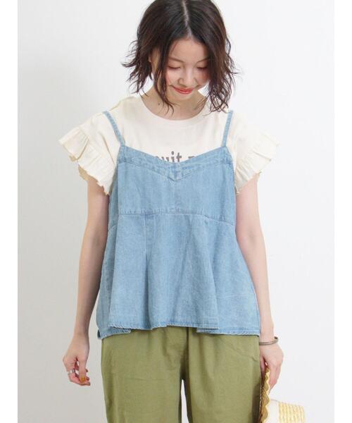 Samansa Mos2（サマンサ モスモス）の「肩フリルロゴTシャツ（Tシャツ/カットソー・レディース・ミント/ブラック/キナリ/サックスブルー・F）」の7枚目の写真