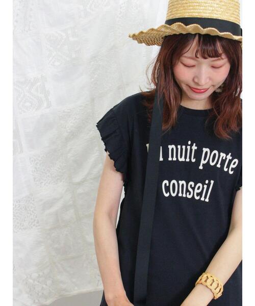 Samansa Mos2（サマンサ モスモス）の「肩フリルロゴTシャツ（Tシャツ/カットソー・レディース・ミント/ブラック/キナリ/サックスブルー・F）」の9枚目の写真