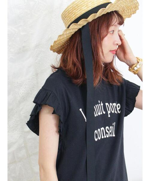 Samansa Mos2（サマンサ モスモス）の「肩フリルロゴTシャツ（Tシャツ/カットソー・レディース・ミント/ブラック/キナリ/サックスブルー・F）」の10枚目の写真