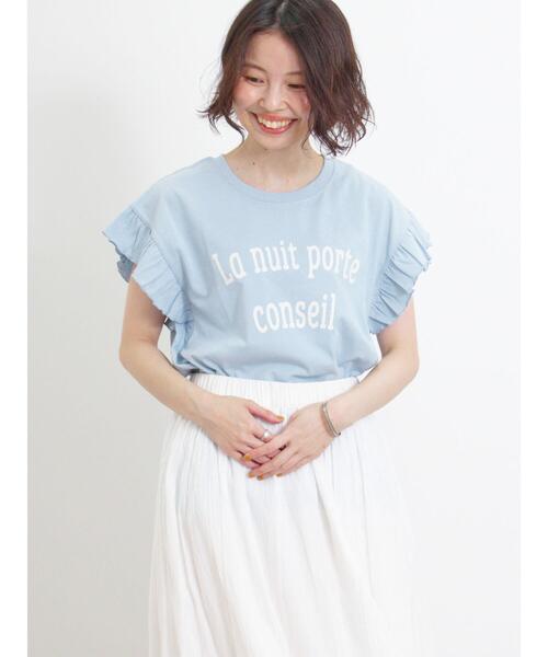 Samansa Mos2（サマンサ モスモス）の「肩フリルロゴTシャツ（Tシャツ/カットソー・レディース・ミント/ブラック/キナリ/サックスブルー・F）」の21枚目の写真