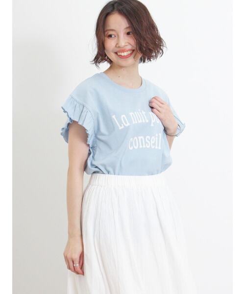 Samansa Mos2（サマンサ モスモス）の「肩フリルロゴTシャツ（T