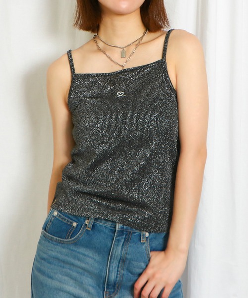 GORGE(ゴージ)の「ラメテレコハート刺しゅうキャミソール(キャミソール・レディース・オフホワイト/ブラック/ピンク・F)」の2枚目の写真