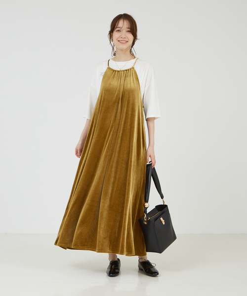 abahouse mavie(アバハウスマヴィ)の「【大人のいちまんワンピ】プリント&ベロアキャミワンピ/冬服(ワンピース・レディース・ブラック系その他/マスタード/チャコールグレー・フリー)」の14枚目の写真