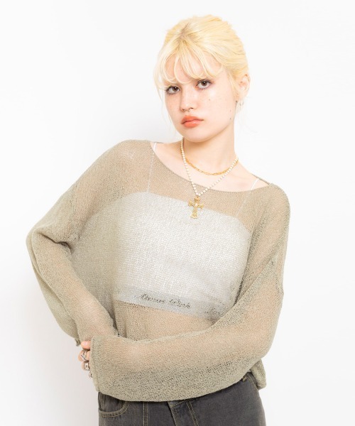 atmos pink(アトモスピンク)の「atmos pink See-Through Knit Top / アトモス ピンク シースルー ニット トップ(ニット/セーター・レディース・ブラック/アイボリー/カーキ・FREE)」の3枚目の写真