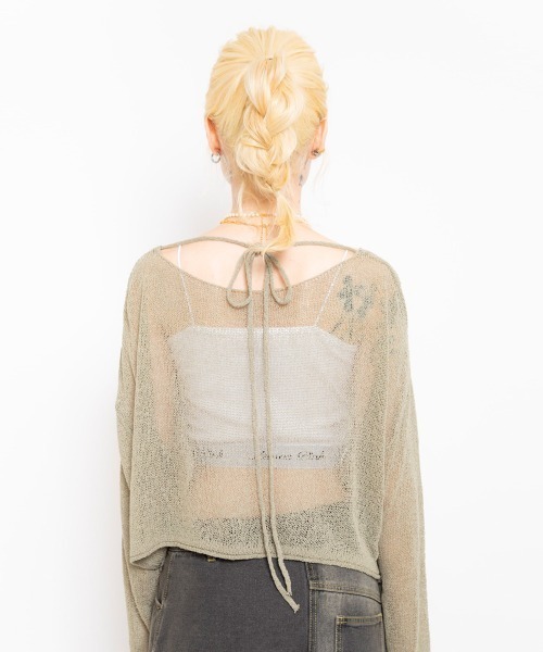 atmos pink(アトモスピンク)の「atmos pink See-Through Knit Top / アトモス ピンク シースルー ニット トップ(ニット/セーター・レディース・ブラック/アイボリー/カーキ・FREE)」の4枚目の写真