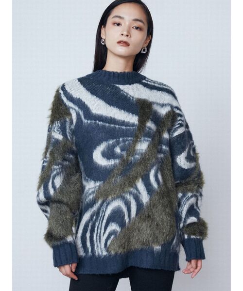 EMODA(エモダ)の「ラメミックスオーバーパターンニット(ニット/セーター・レディース・ブラウン/ブルー/グレー・FREE)」の4枚目の写真