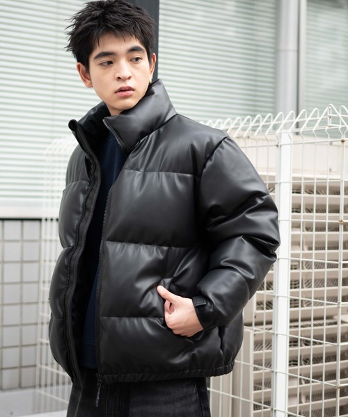 WEGO（ウィゴー）の「WEGO/フェイクレザーパデッドブルゾン（ダウンジャケット/コート・メンズ・ブラック・LARGE/MEDIUM）」の3枚目の写真