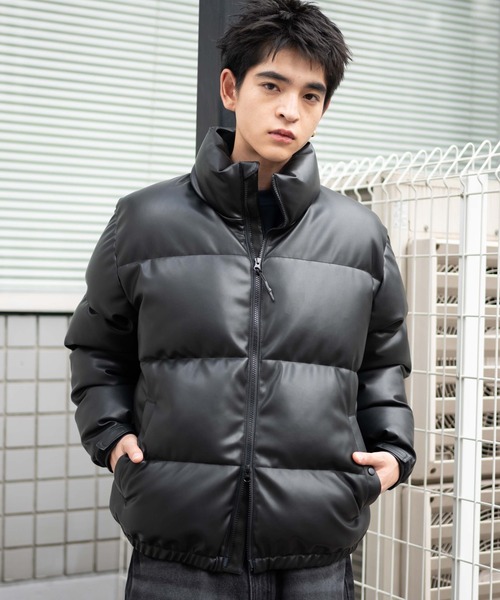 WEGO（ウィゴー）の「WEGO/フェイクレザーパデッドブルゾン（ダウンジャケット/コート・メンズ・ブラック・LARGE/MEDIUM）」の4枚目の写真