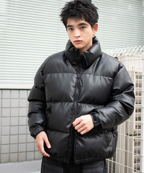 WEGO（ウィゴー）の「WEGO/フェイクレザーパデッドブルゾン（ダウンジャケット/コート・メンズ・ブラック・LARGE/MEDIUM）」の5枚目の写真