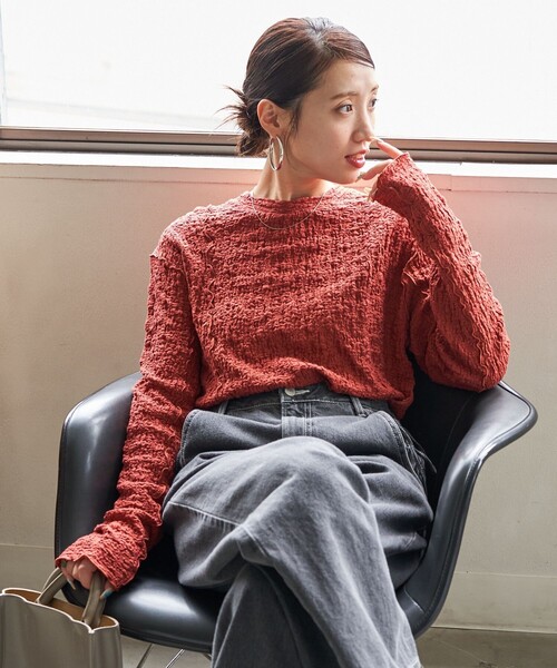 FREAK'S STORE(フリークスストア)の「限定展開 カットシャーリング ポコポコ メロー デザインロングスリーブ Tシャツ(Tシャツ/カットソー・レディース・オフホワイト/ブラック/レッド/グリーン/ブラウン/マスタード・フリ-)」の6枚目の写真