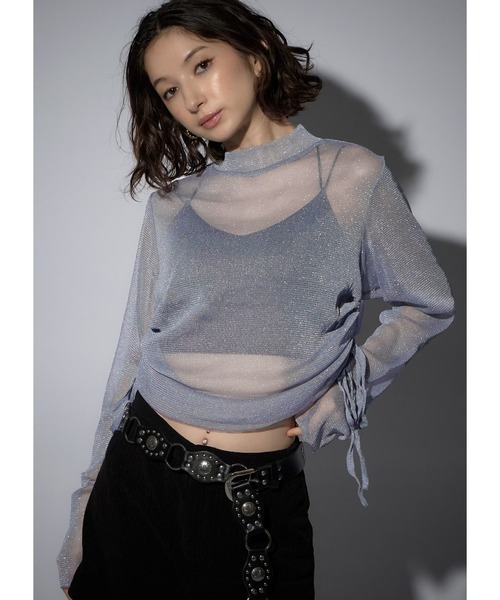 Adoon plain(アドーンプレーン)の「ドロストシアートップス(Tシャツ/カットソー・レディース・その他/サックスブルー/ブラック/チャコールグレー/ブラウン・FREE)」の4枚目の写真