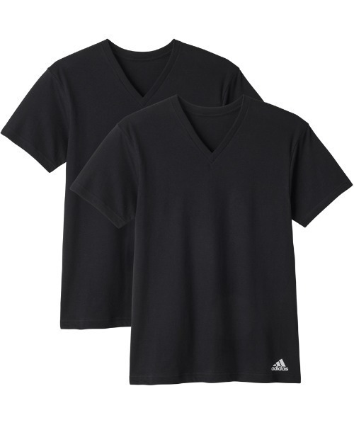 adidas/アディダス VネックTシャツ ワンポイントロゴ 2枚組 綿100