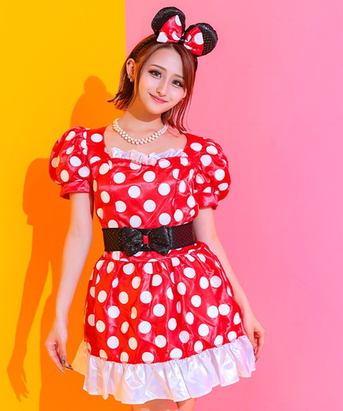 ディズニー リボンベルト付き体型カバーフレアスカートミニーマウスキャラクター [3点セット]（コスチューム/パーティーグッズ）｜Tika（ティカ） 8,085円