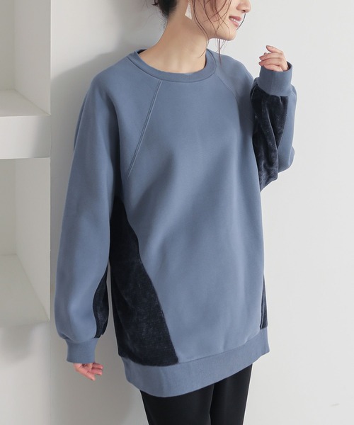 n'OrLABEL（ノアールレーベル）の「裏起毛異素材切り替えチュニックスウェット（スウェット・レディース・ブルー/マスタード/ブラック・FREE）」の3枚目の写真
