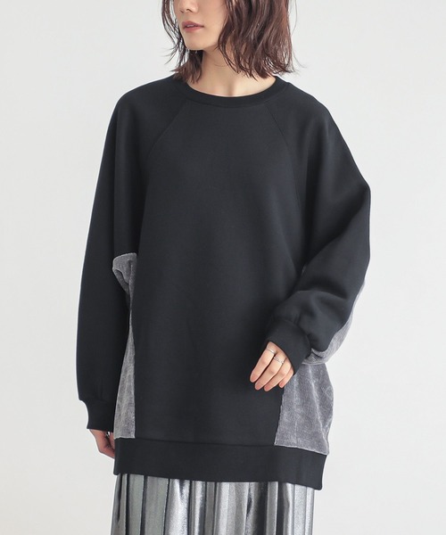 n'OrLABEL（ノアールレーベル）の「裏起毛異素材切り替えチュニックスウェット（スウェット・レディース・ブルー/マスタード/ブラック・FREE）」の2枚目の写真