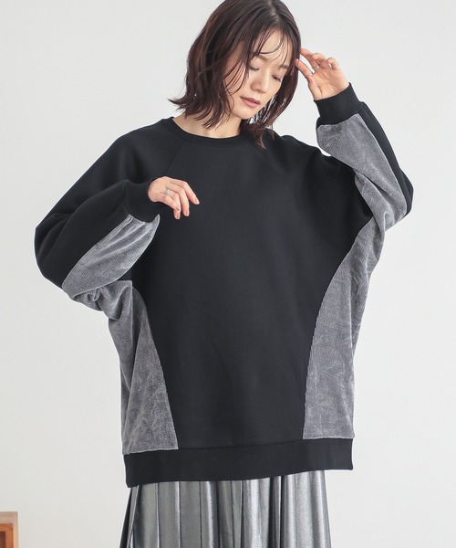 n'OrLABEL（ノアールレーベル）の「裏起毛異素材切り替えチュニックスウェット（スウェット・レディース・ブルー/マスタード/ブラック・FREE）」の12枚目の写真
