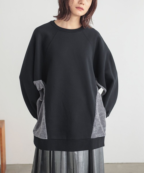 n'OrLABEL（ノアールレーベル）の「裏起毛異素材切り替えチュニックスウェット（スウェット・レディース・ブルー/マスタード/ブラック・FREE）」の5枚目の写真