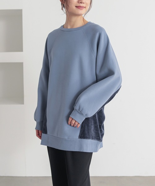 n'OrLABEL（ノアールレーベル）の「裏起毛異素材切り替えチュニックスウェット（スウェット・レディース・ブルー/マスタード/ブラック・FREE）」の7枚目の写真