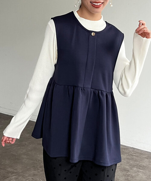 ペプラムベスト×ニットプルオーバー（Tシャツ/カットソー）｜Chez toi（シェトワ）