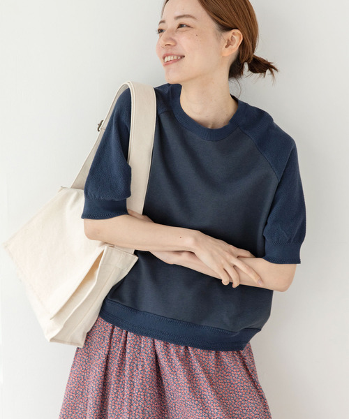 PAR ICI(パーリッシィ)の「かのこ編みニット×スウェットTシャツ(Tシャツ/カットソー・レディース・アイボリー/ネイビー/イエロー/サックスブルー・FREE)」の2枚目の写真