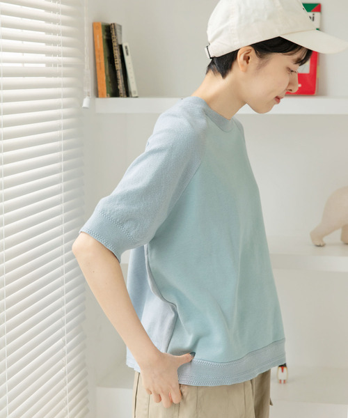 PAR ICI(パーリッシィ)の「かのこ編みニット×スウェットTシャツ(Tシャツ/カットソー・レディース・アイボリー/ネイビー/イエロー/サックスブルー・FREE)」の8枚目の写真