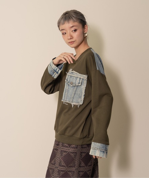 【ZOZO限定商品】デニムポケットドッキングトップス（スウェット）｜DOLLUPOOPS（ドールアップウップス）