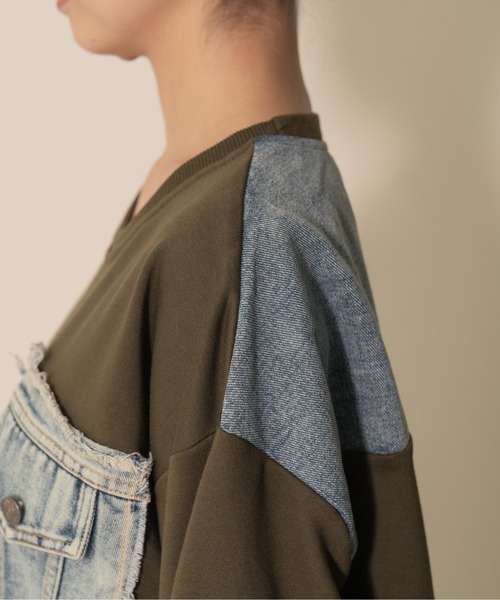 【ZOZO限定商品】デニムポケットドッキングトップス（スウェット）｜DOLLUPOOPS（ドールアップウップス）