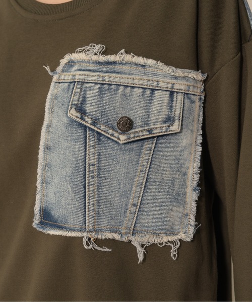 【ZOZO限定商品】デニムポケットドッキングトップス（スウェット）｜DOLLUPOOPS（ドールアップウップス）