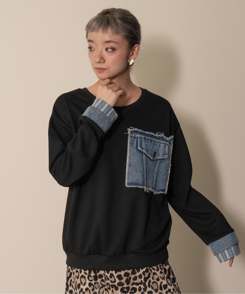 【ZOZO限定商品】デニムポケットドッキングトップス（スウェット）｜DOLLUPOOPS（ドールアップウップス）