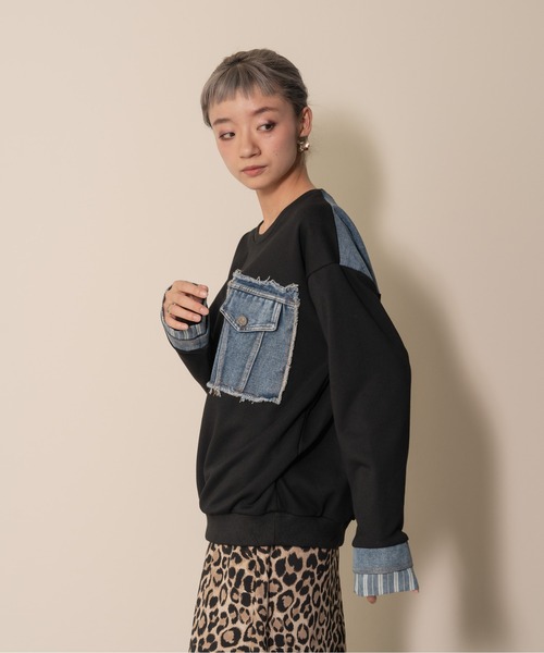 【ZOZO限定商品】デニムポケットドッキングトップス（スウェット）｜DOLLUPOOPS（ドールアップウップス）