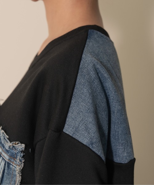 【ZOZO限定商品】デニムポケットドッキングトップス（スウェット）｜DOLLUPOOPS（ドールアップウップス）