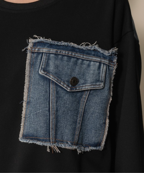 【ZOZO限定商品】デニムポケットドッキングトップス（スウェット）｜DOLLUPOOPS（ドールアップウップス）