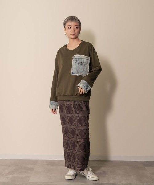 【ZOZO限定商品】デニムポケットドッキングトップス（スウェット）｜DOLLUPOOPS（ドールアップウップス）