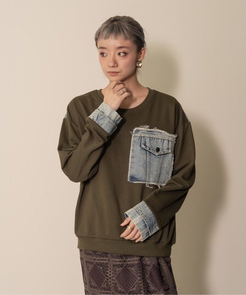 【ZOZO限定商品】デニムポケットドッキングトップス（スウェット）｜DOLLUPOOPS（ドールアップウップス）
