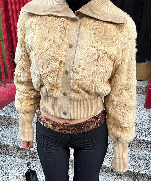 MEMECLE / メメクル 】エコファー クロップド ブルゾン ファー ジャケット